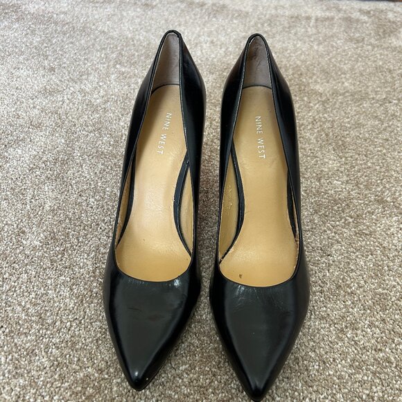 Nine West Gwendle Leather Pump Pointed Toe Heel Black - 10 - Picture 1 of 10